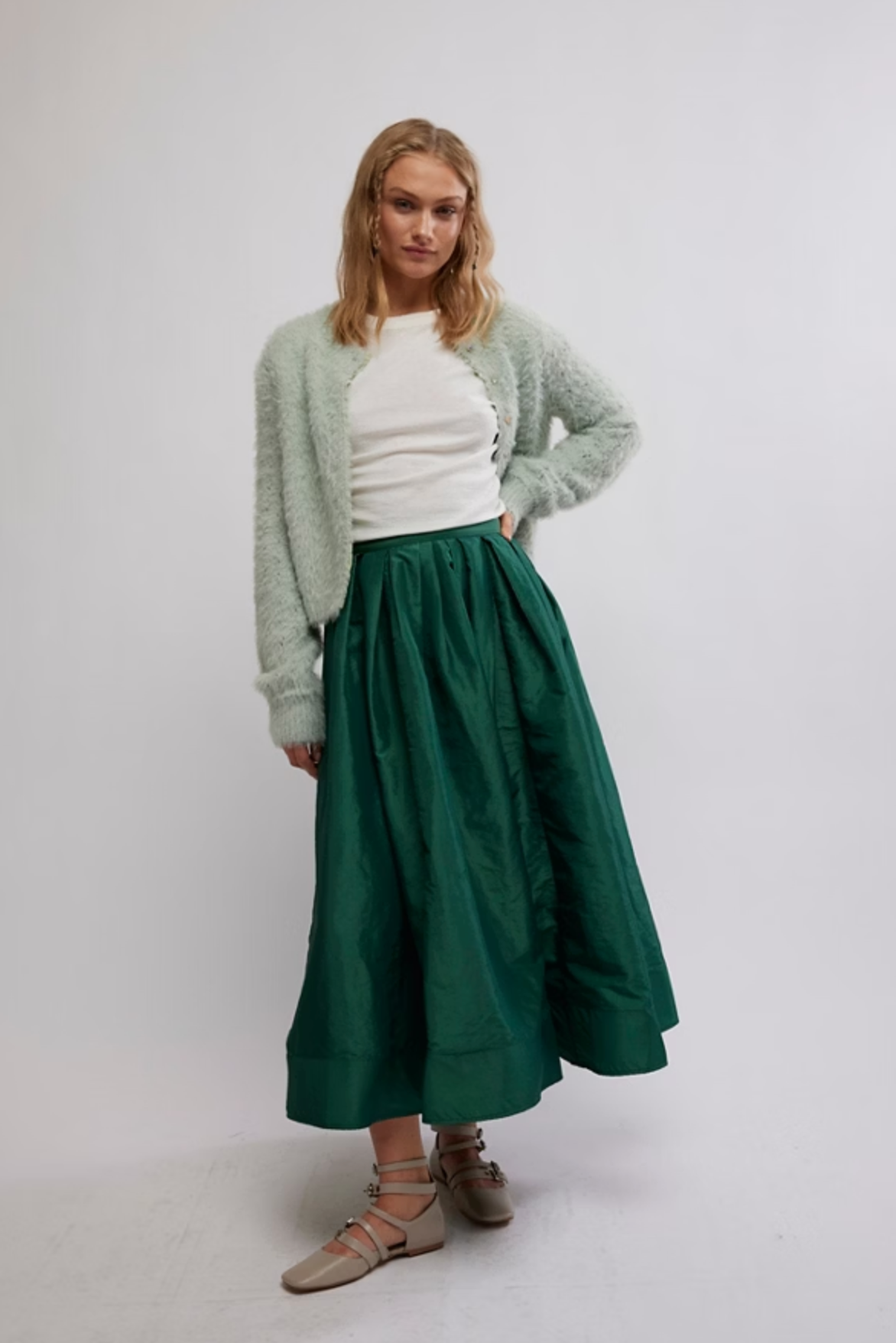 Free People Emilia Full Skirt - Uncut Emerald