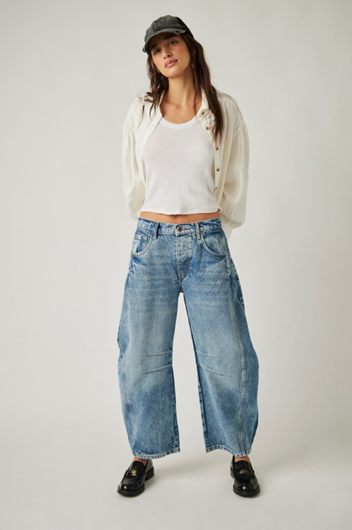 Free People Good Luck Mid Rise Barrel Jeans - Ultra Light Beam