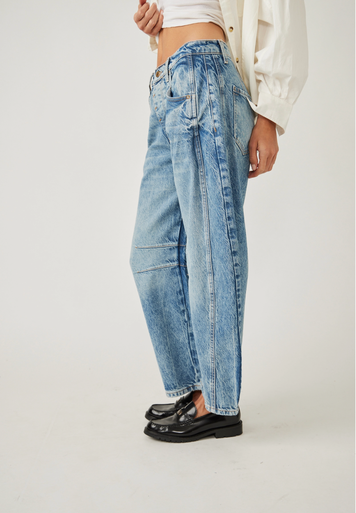 Free People Good Luck Mid Rise Barrel Jeans - Ultra Light Beam