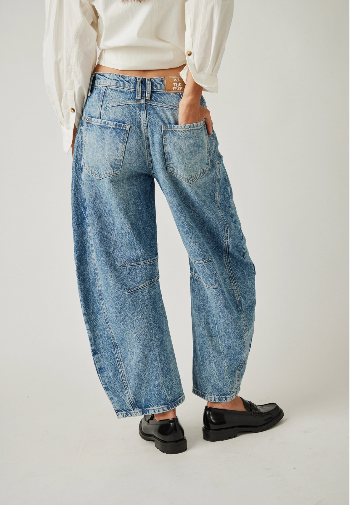 Free People Good Luck Mid Rise Barrel Jeans - Ultra Light Beam