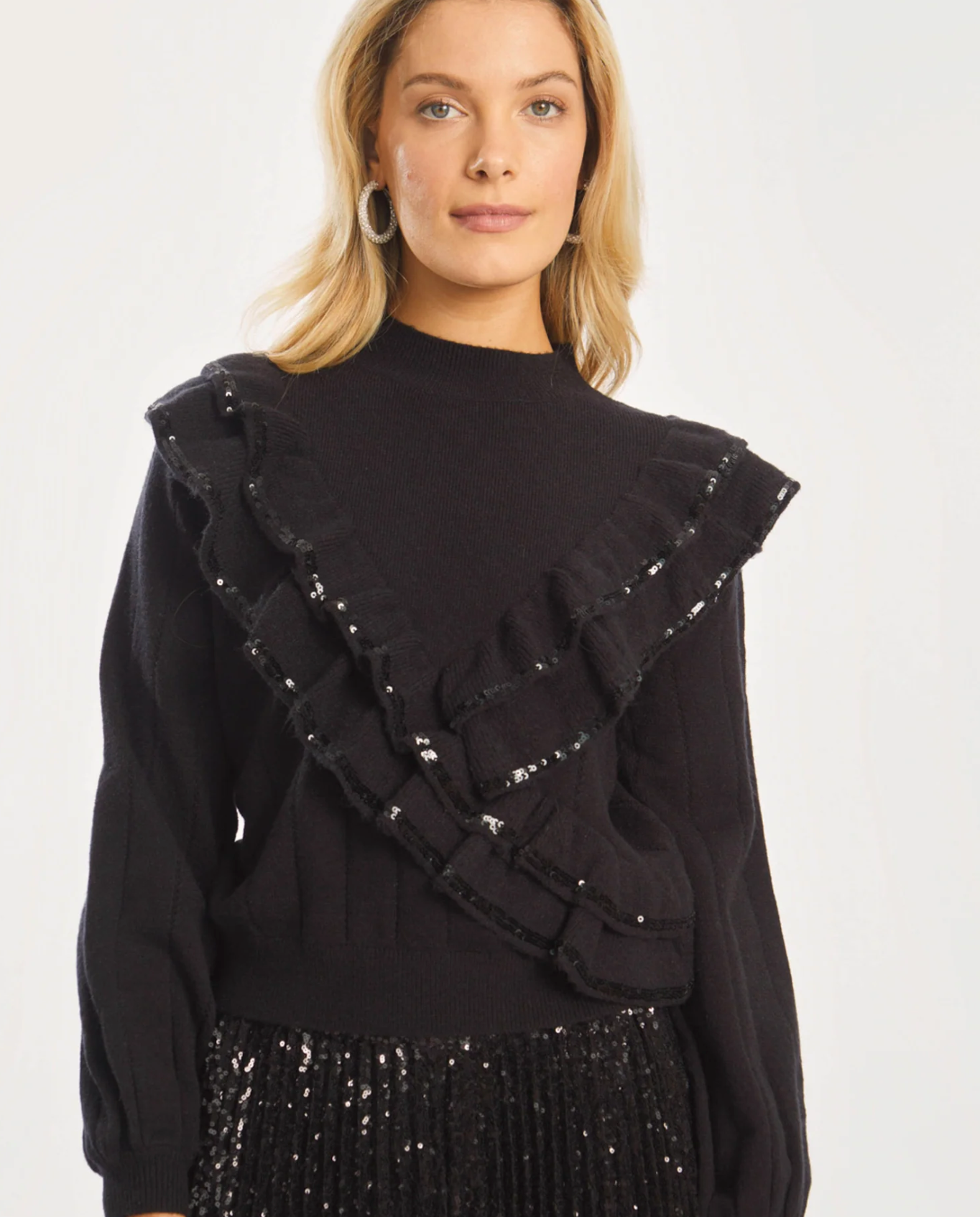 Olivia Sequin Trim Sweater - Black