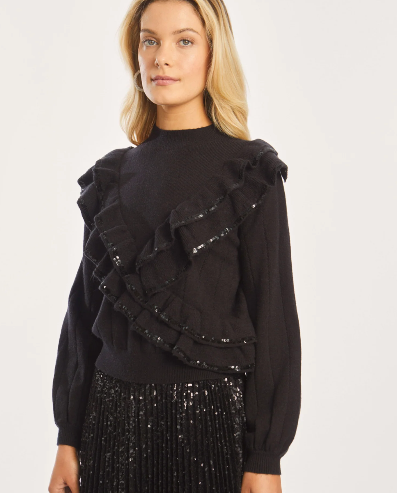 Olivia Sequin Trim Sweater - Black