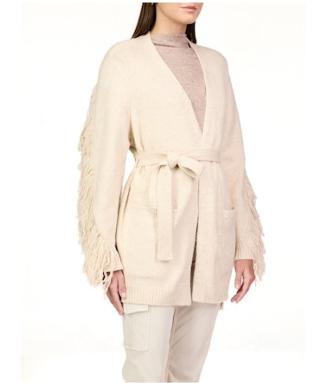 Fringe Belted Cardigan - Heather Oatmeal