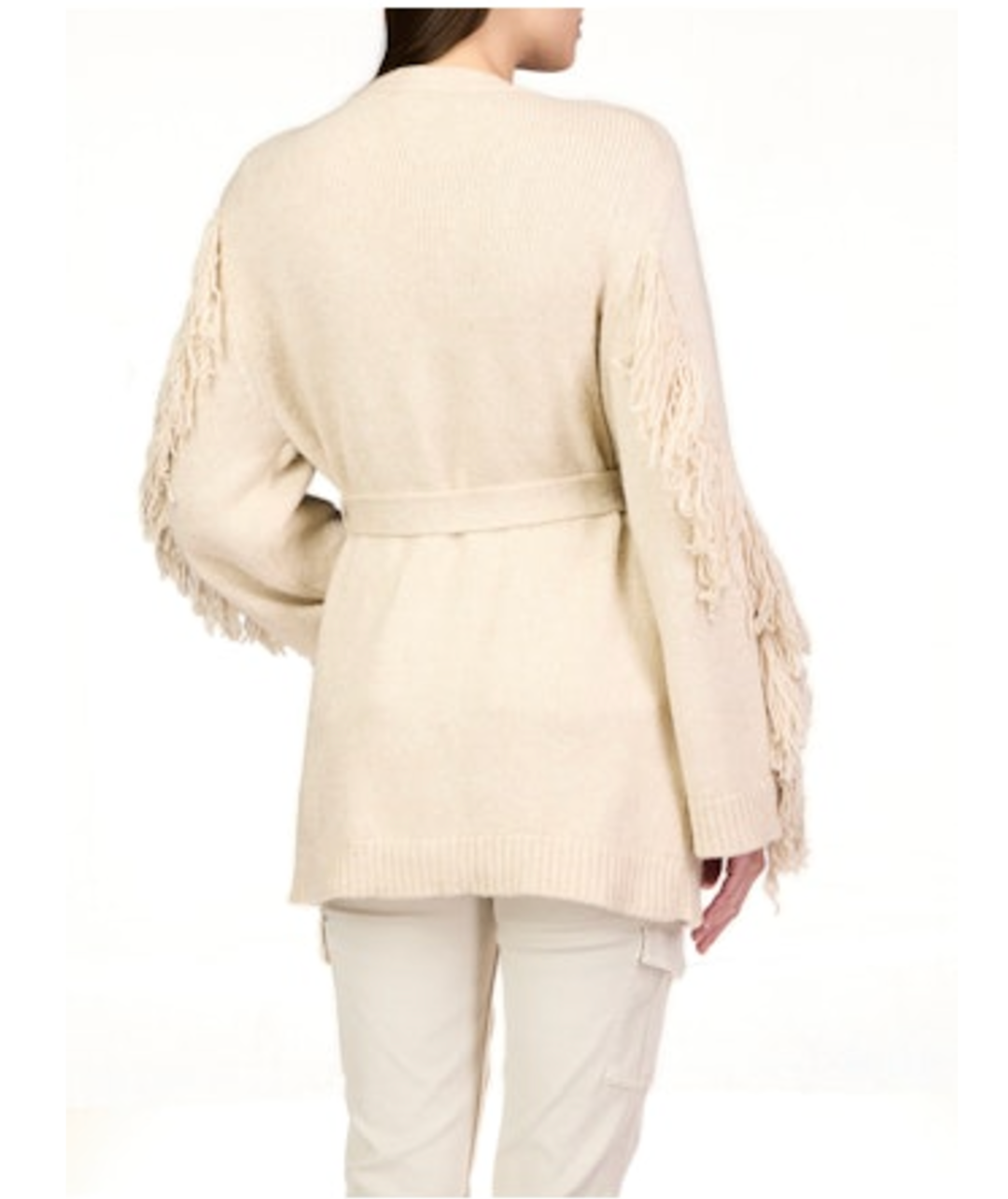 Fringe Belted Cardigan - Heather Oatmeal