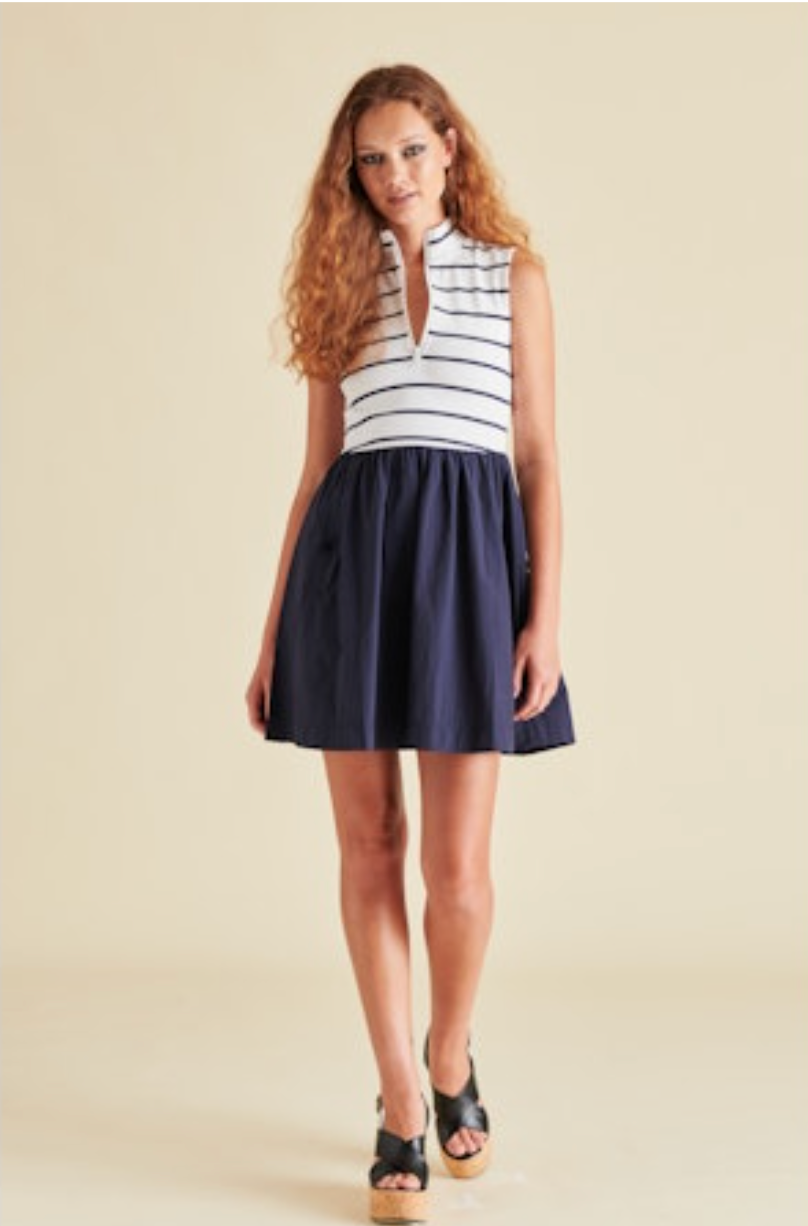 Lyon Dress - Navy Stripe