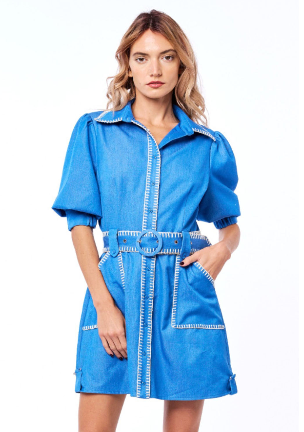 Gelso Denim Effect Mini Dress - Light Blue