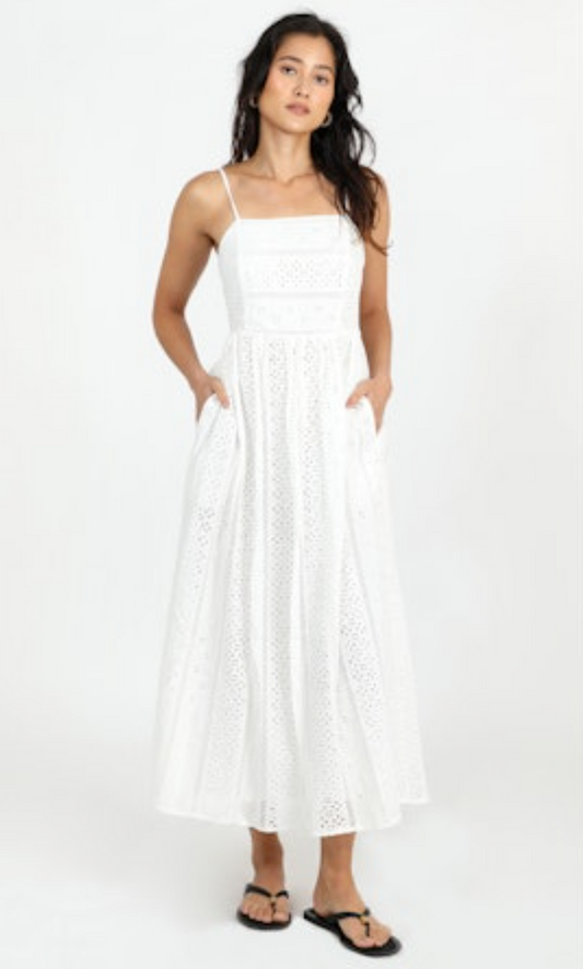 Portia Cotton Eyelet Midi Dress - White