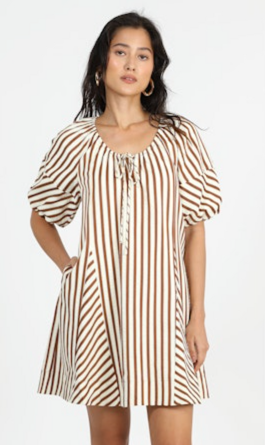 Sierra Stripe Easy Shift Dress - Ivory/Cinnamon