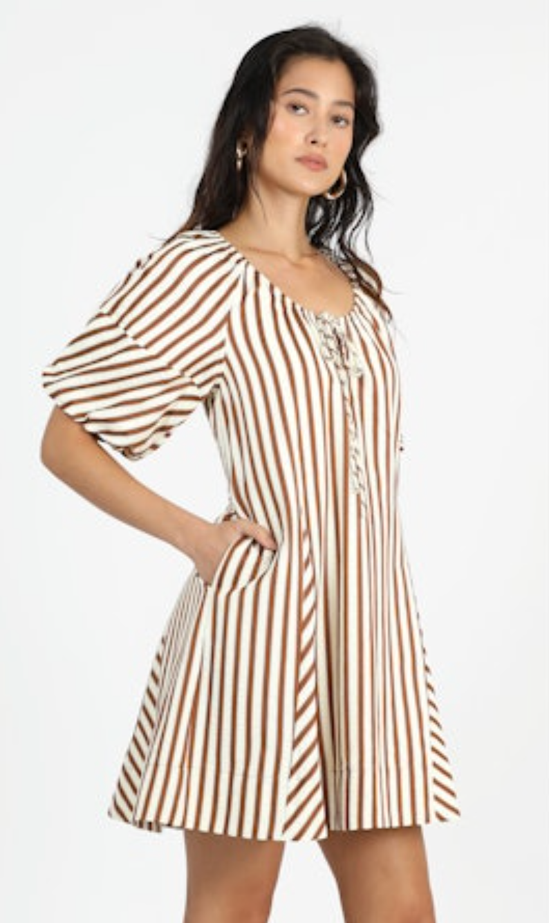 Sierra Stripe Easy Shift Dress - Ivory/Cinnamon