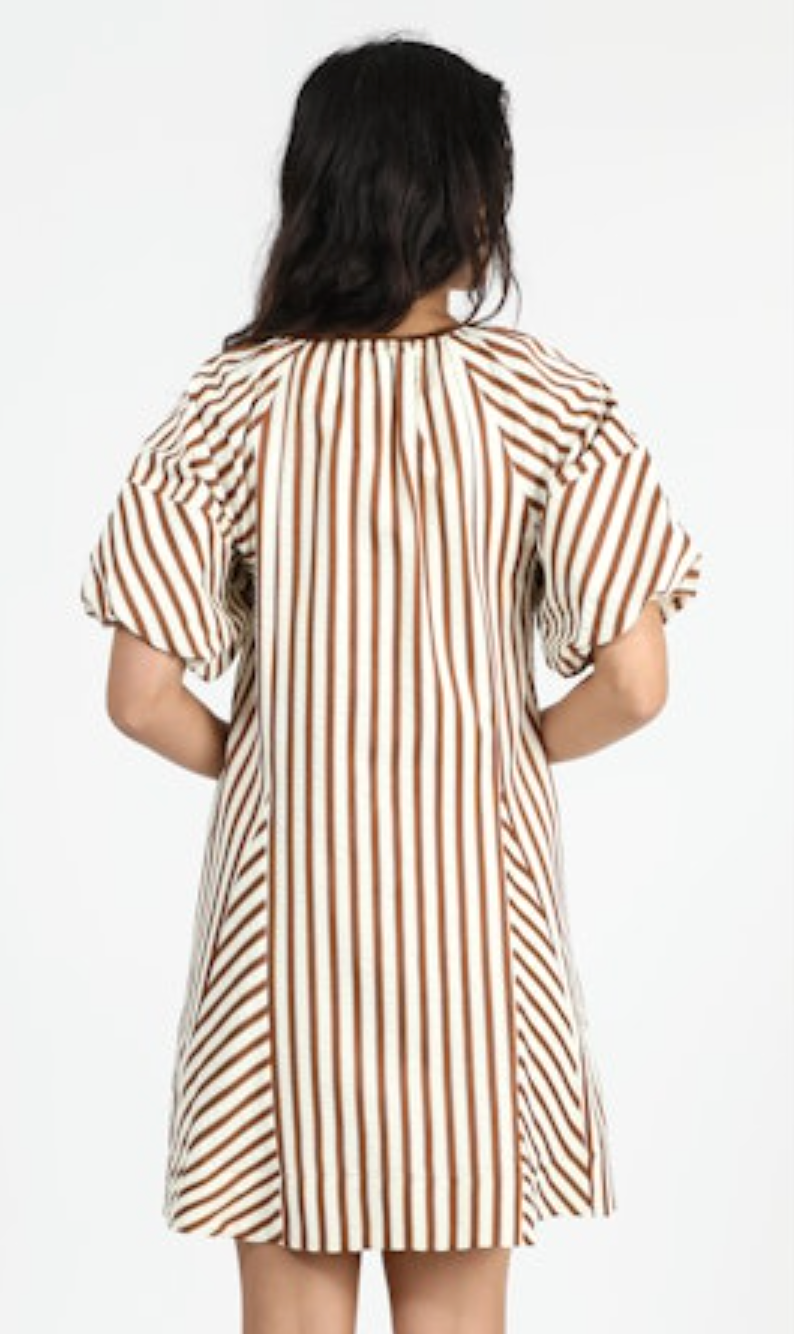 Sierra Stripe Easy Shift Dress - Ivory/Cinnamon