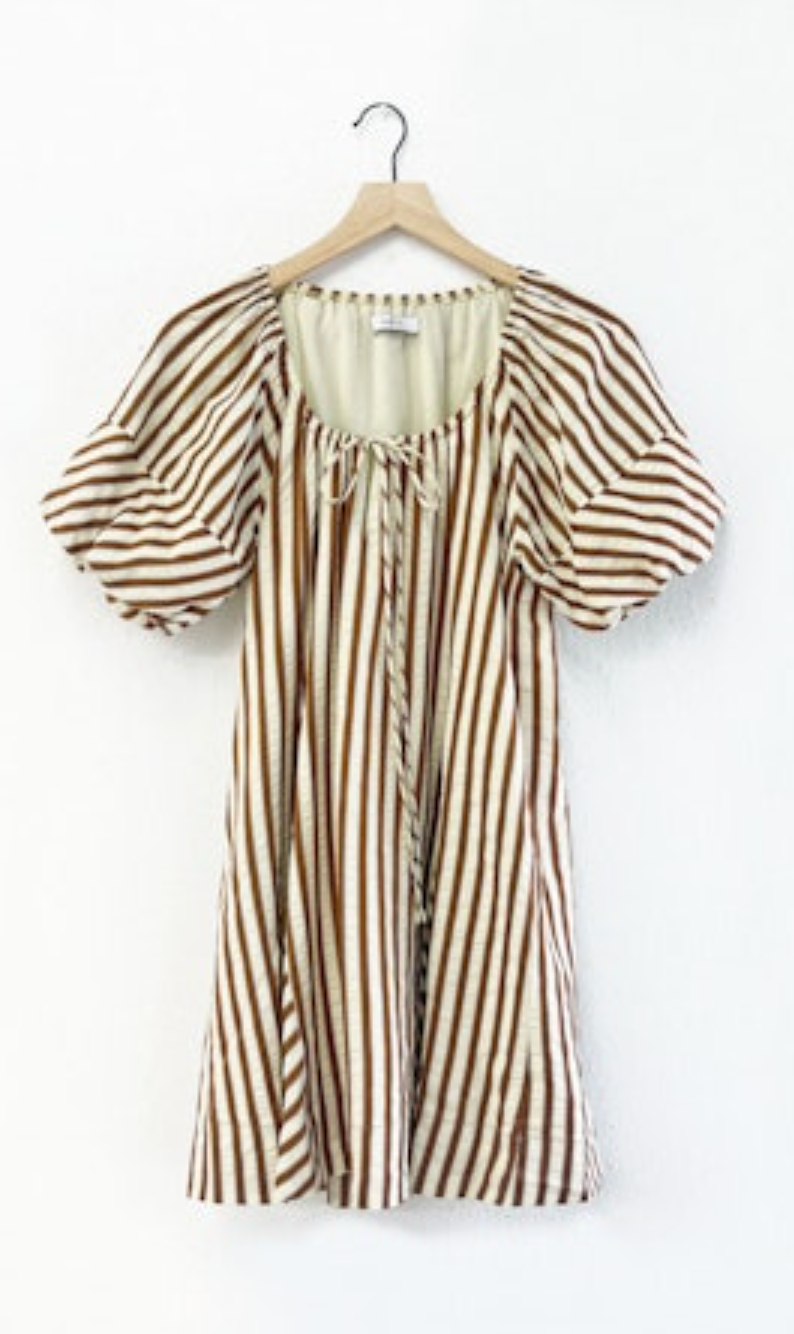 Sierra Stripe Easy Shift Dress - Ivory/Cinnamon