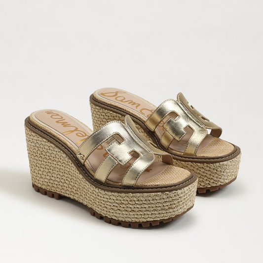 Sam Edelman Laine Platform Wedge Sandal - Gold Metallic Leather