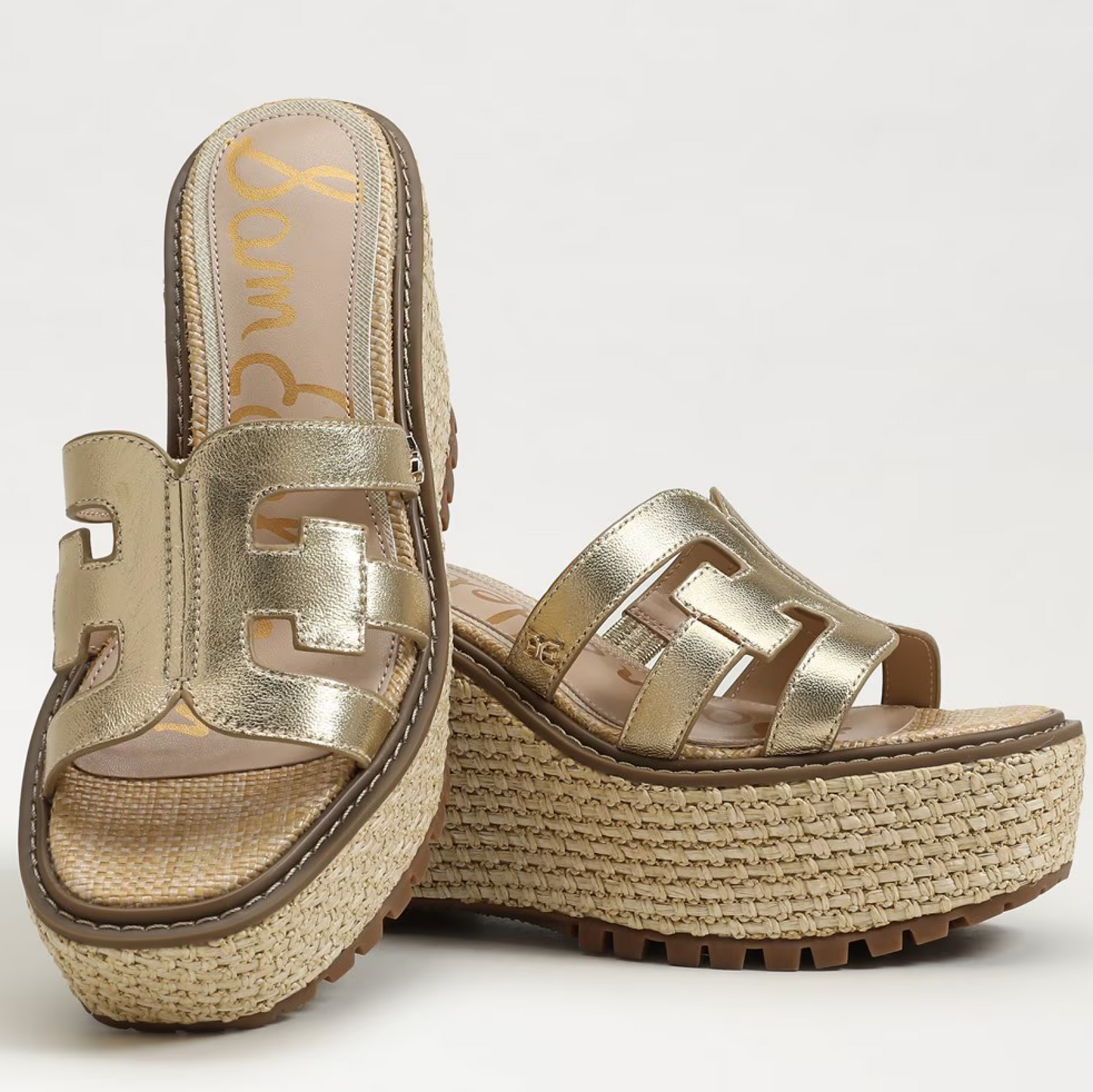 Sam Edelman Laine Platform Wedge Sandal - Gold Metallic Leather