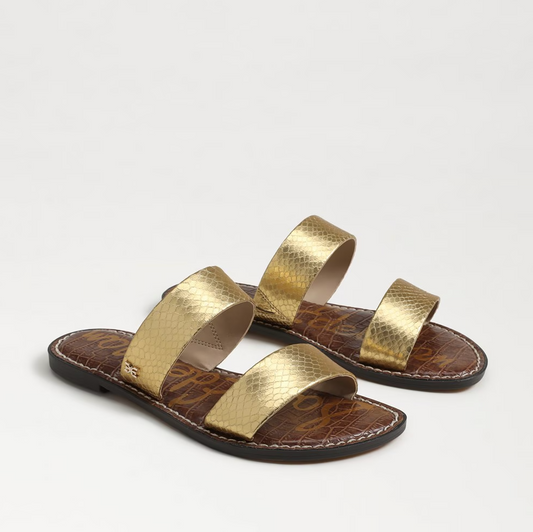 Sam Edelman Gala Double Strap Slide Sandal - Gold Faux Leather