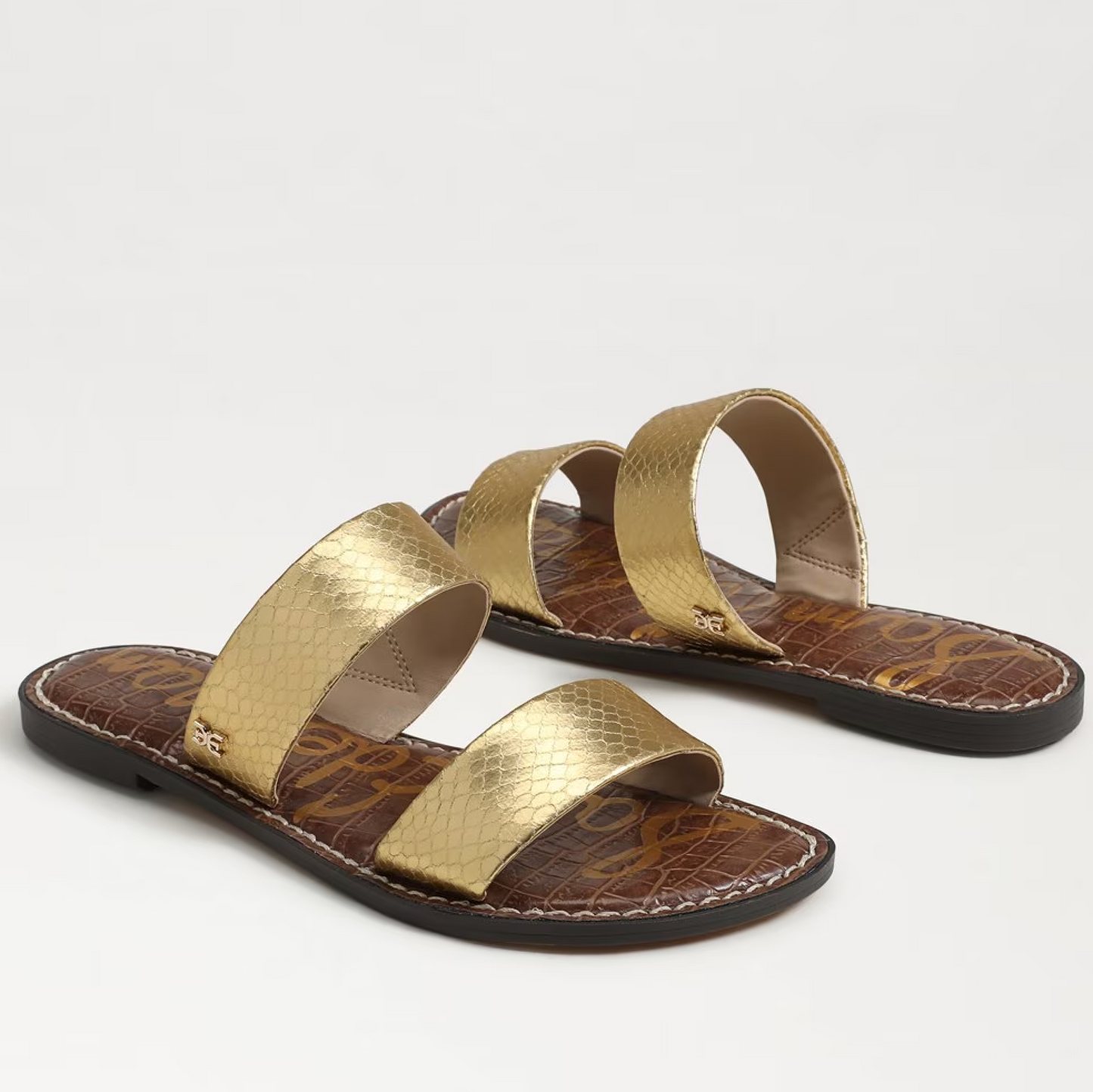 Sam Edelman Gala Double Strap Slide Sandal - Gold Faux Leather