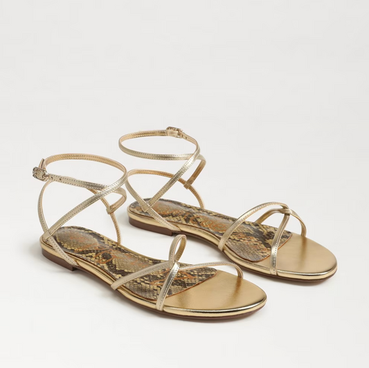 Sam Edelman Ellina Strappy Flat Sandal - Amber Gold Leather