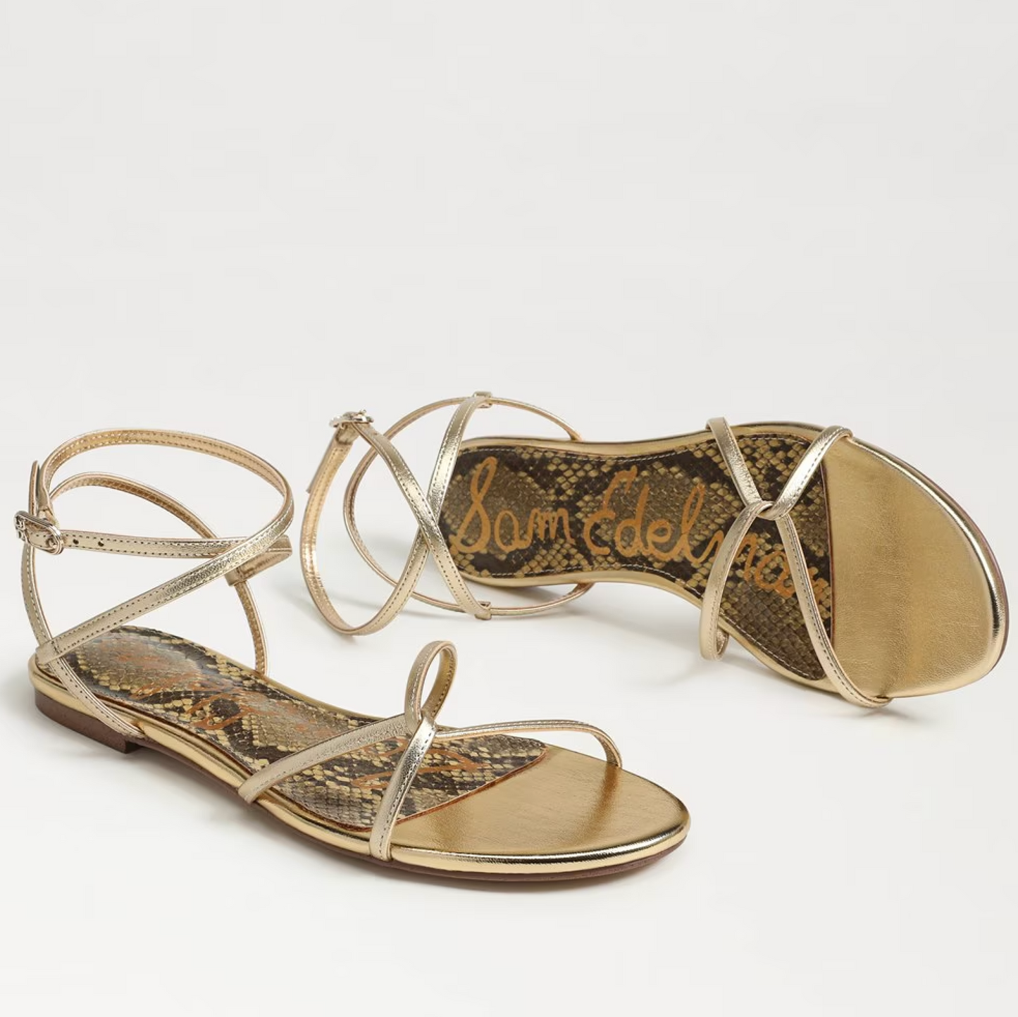 Sam Edelman Ellina Strappy Flat Sandal - Amber Gold Leather