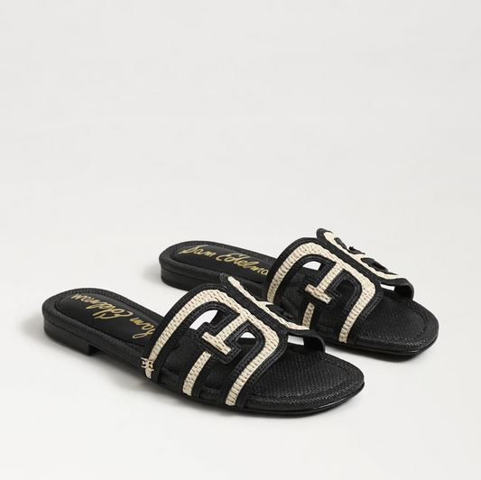 Sam Edelman Bay Multicolor Slide Sandal - Black Linen Faux Raffia