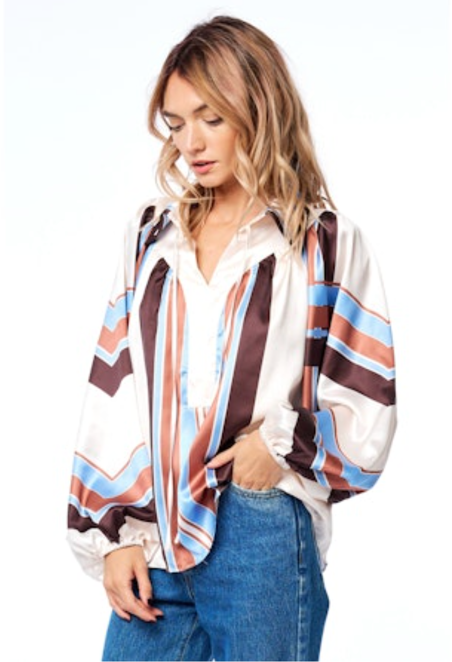 Nicolletta Engineered Striped Top - Brown Multi