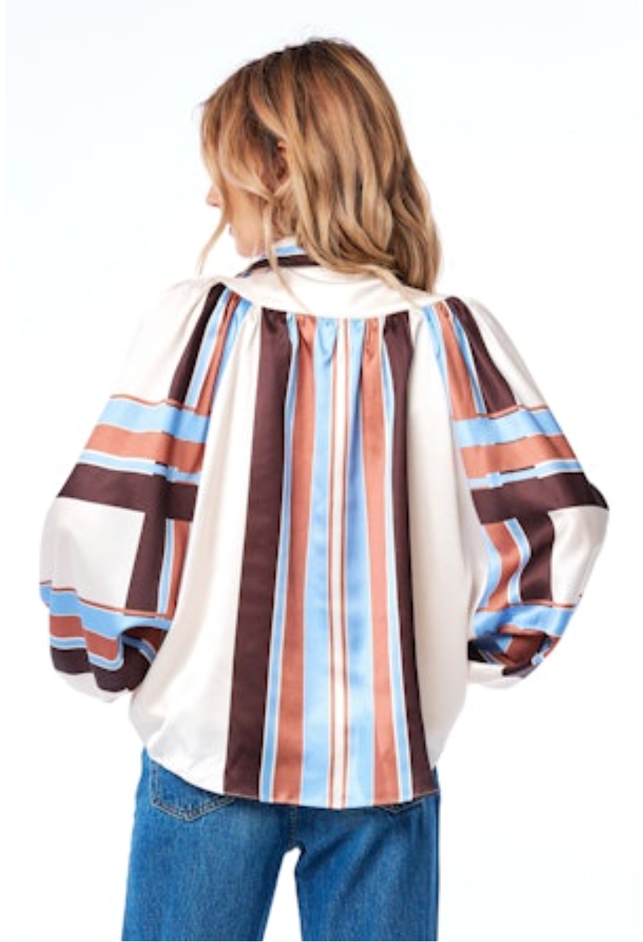 Nicolletta Engineered Striped Top - Brown Multi