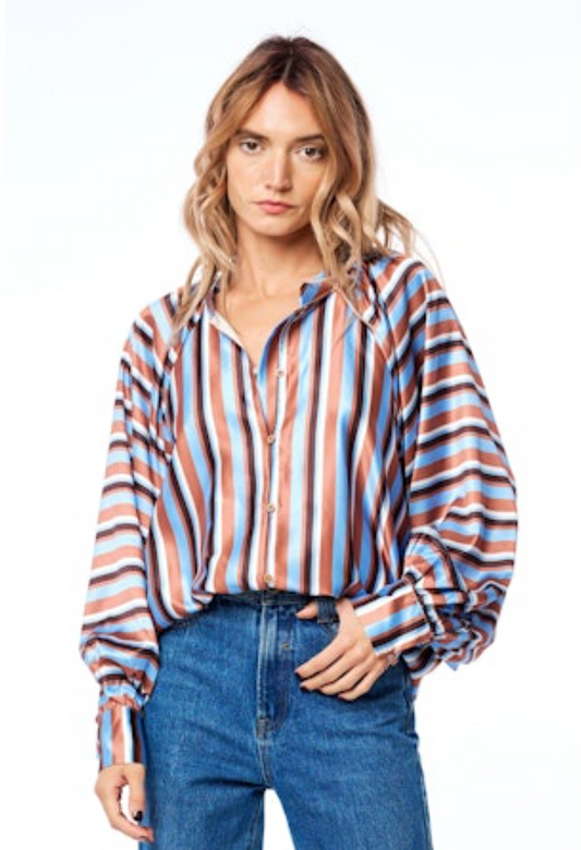 Milia Stripe Raglan Sleeve Blouse - Blue Multi