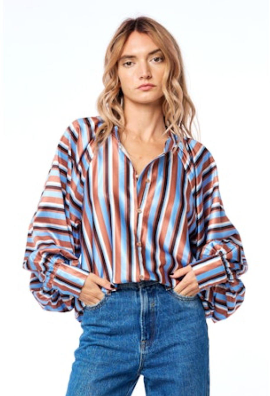 Milia Stripe Raglan Sleeve Blouse - Blue Multi