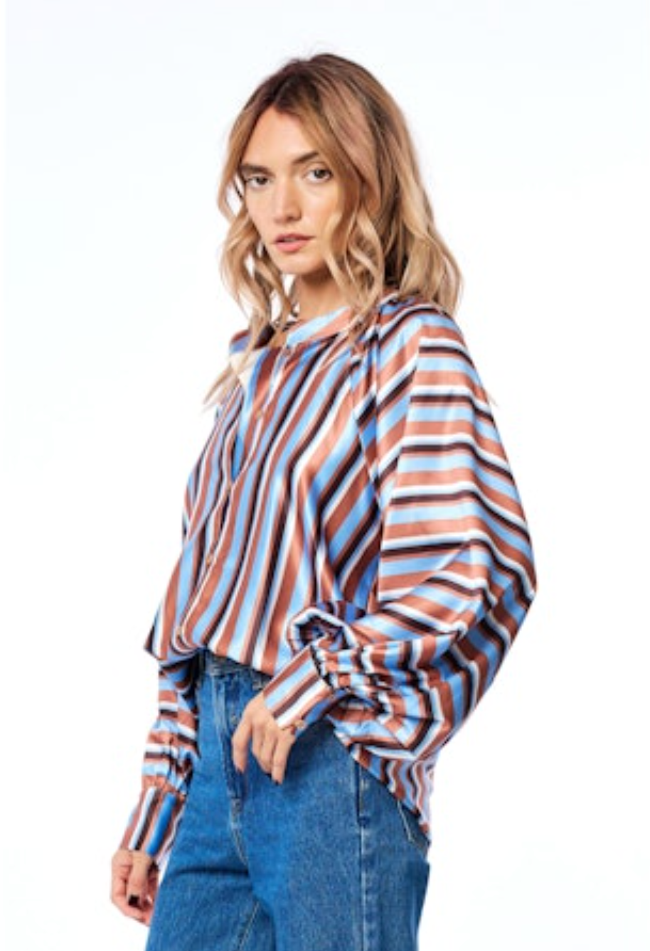 Milia Stripe Raglan Sleeve Blouse - Blue Multi