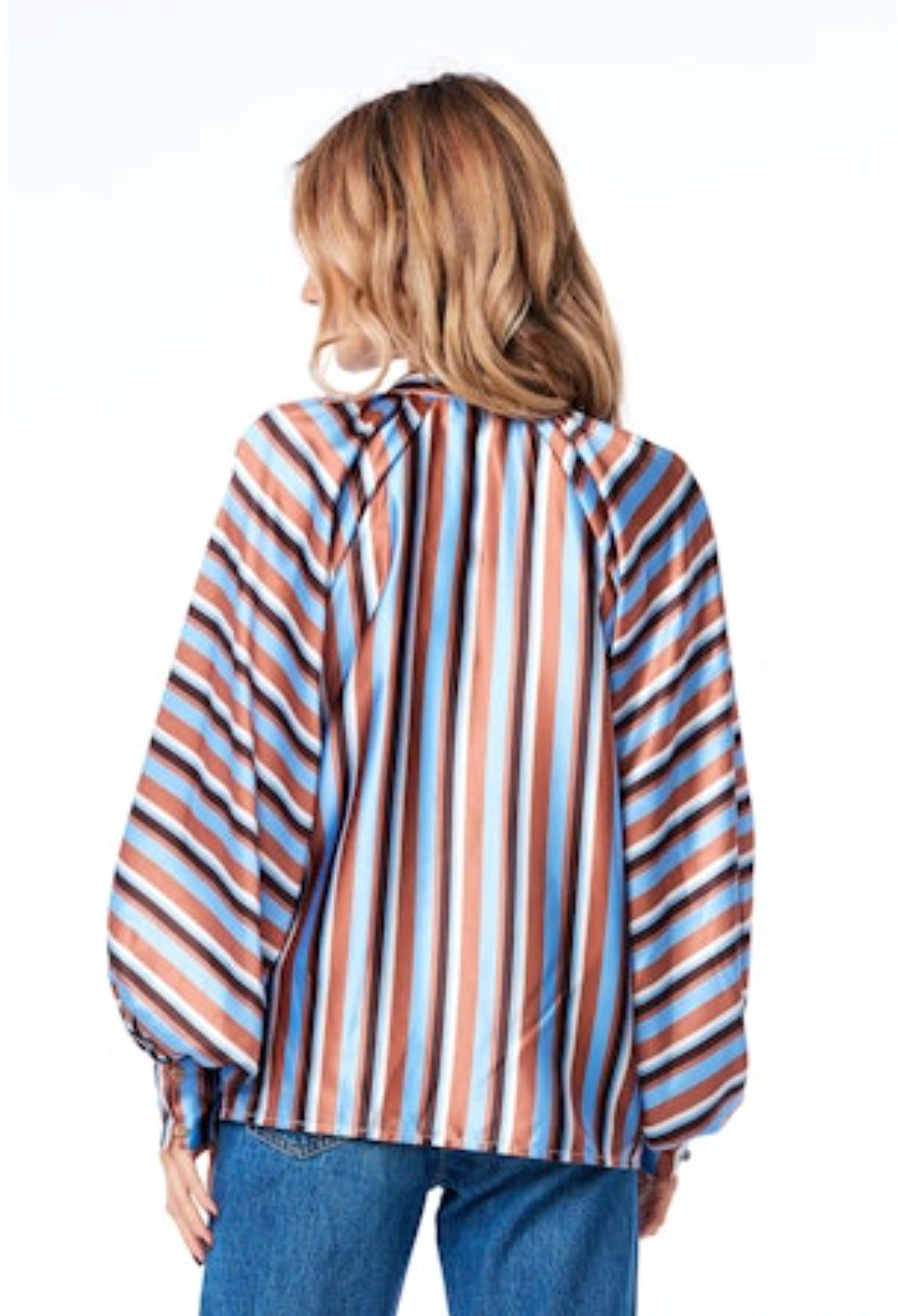 Milia Stripe Raglan Sleeve Blouse - Blue Multi