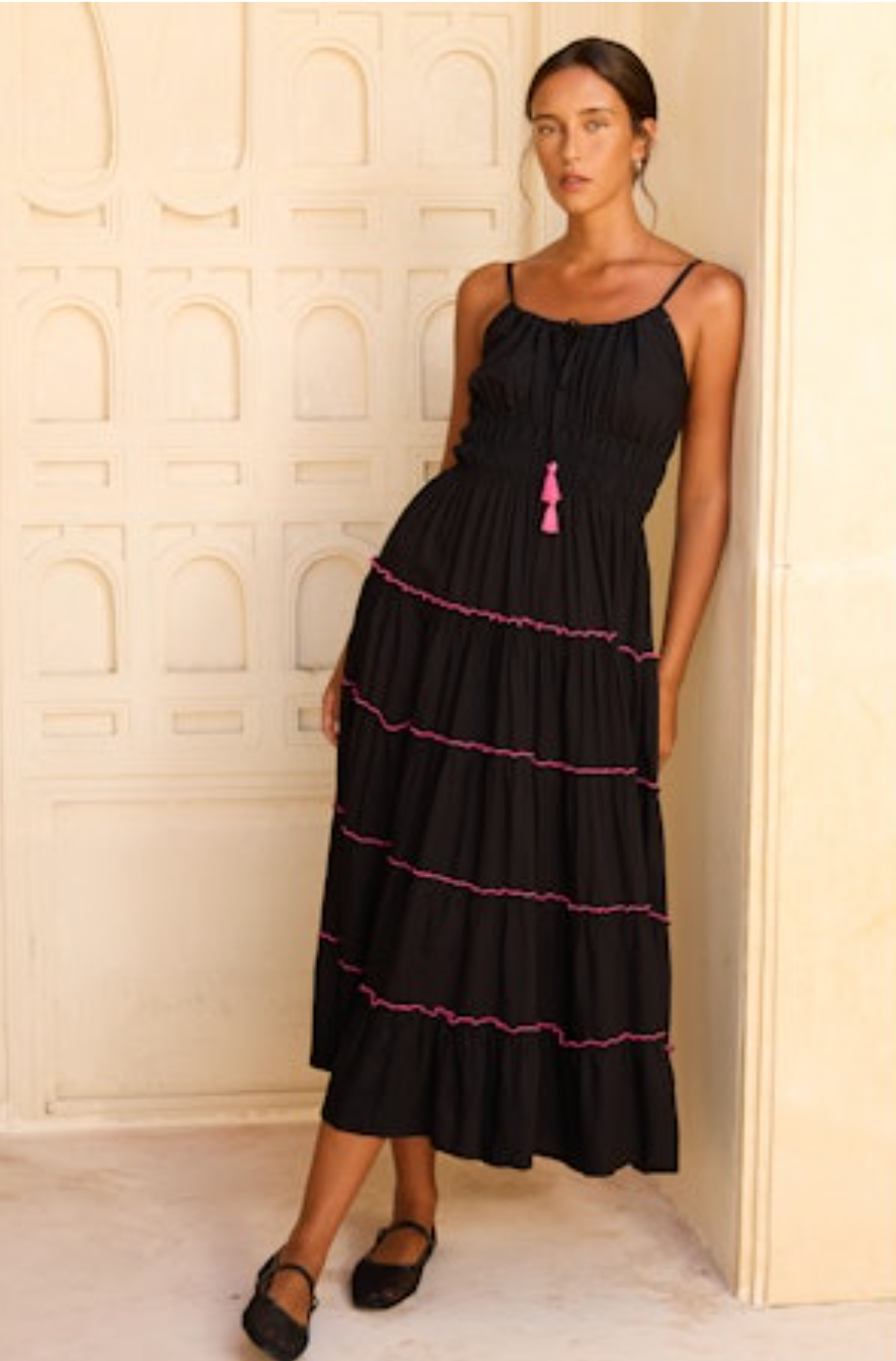 Alexia Midi Dress - Black/Pink