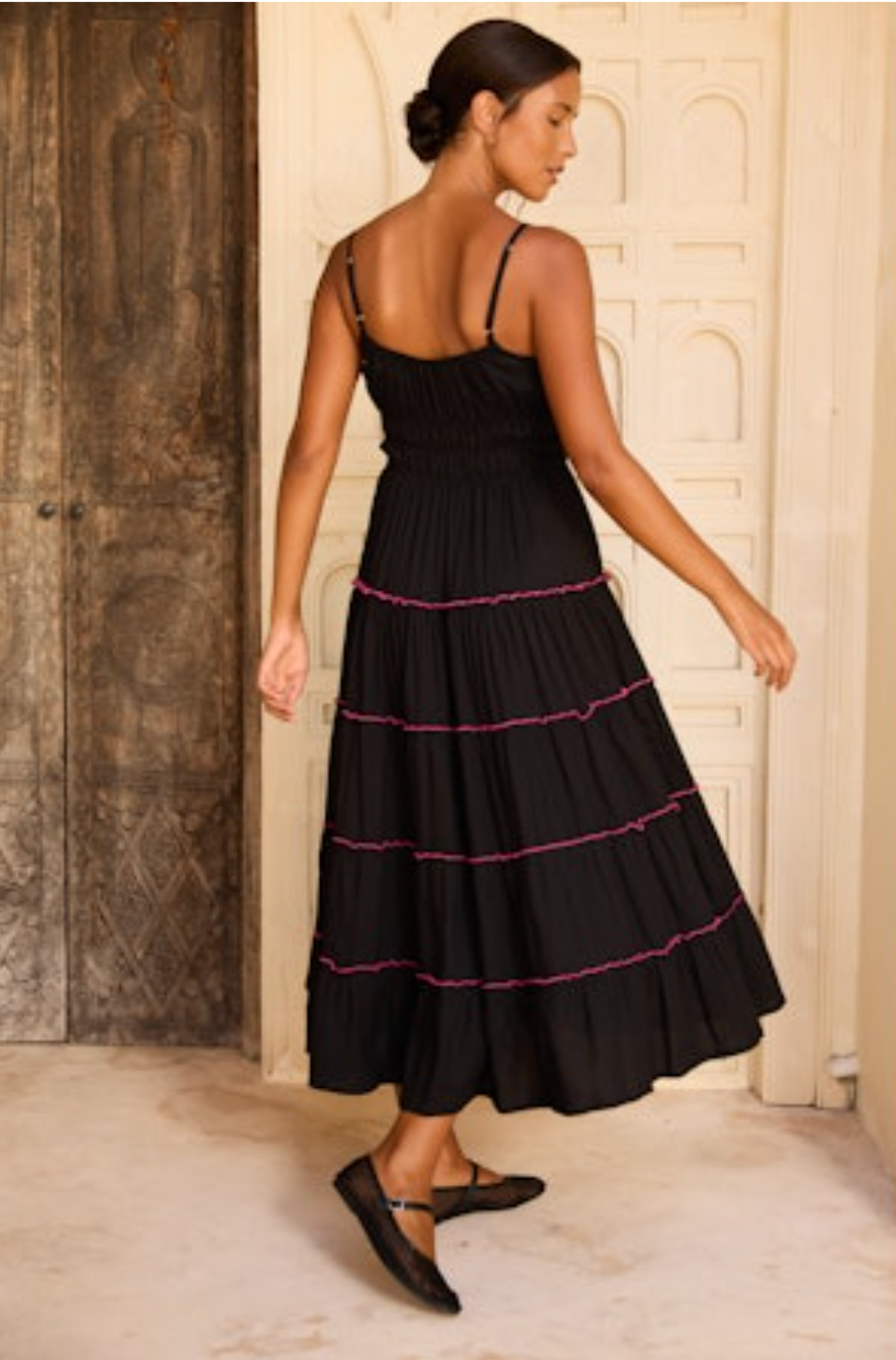 Alexia Midi Dress - Black/Pink
