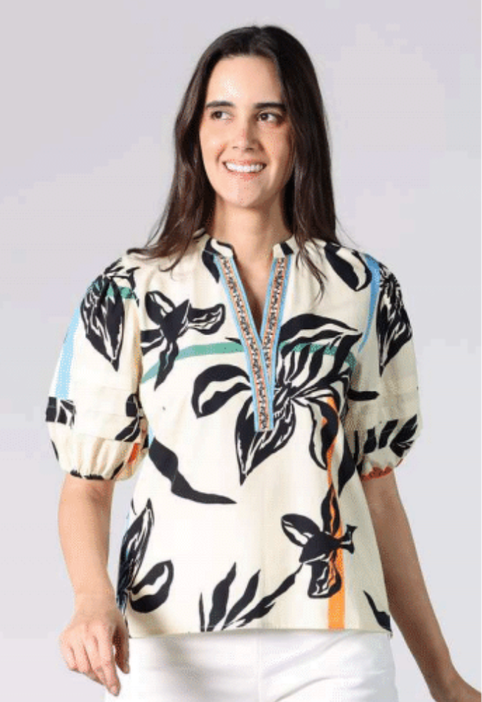 Raya Top - Striped Florals