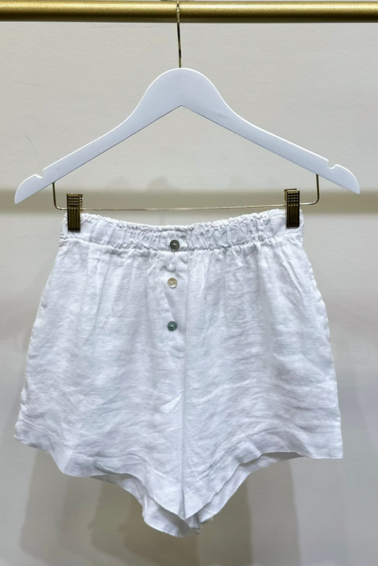 3 Button Elastic Waist Shorts with Pockets - White