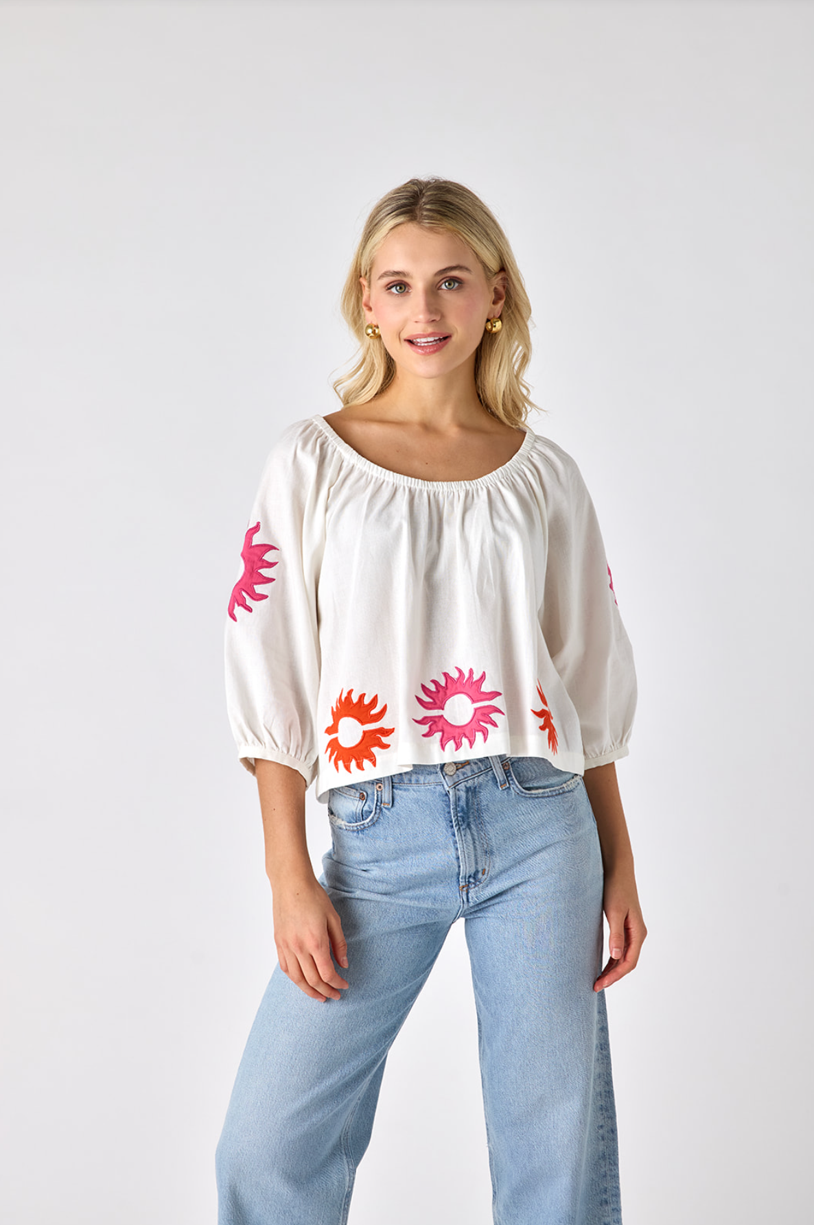 Sadie Top - Coconut with Applique