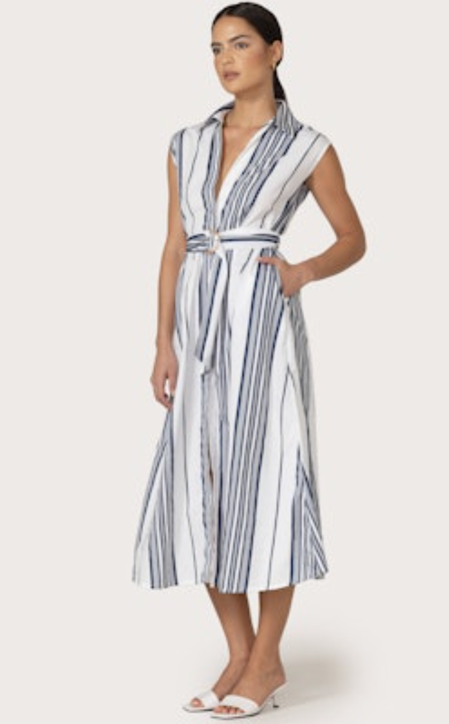 Chloe Belted Poplin Dress - Shadow Stripe