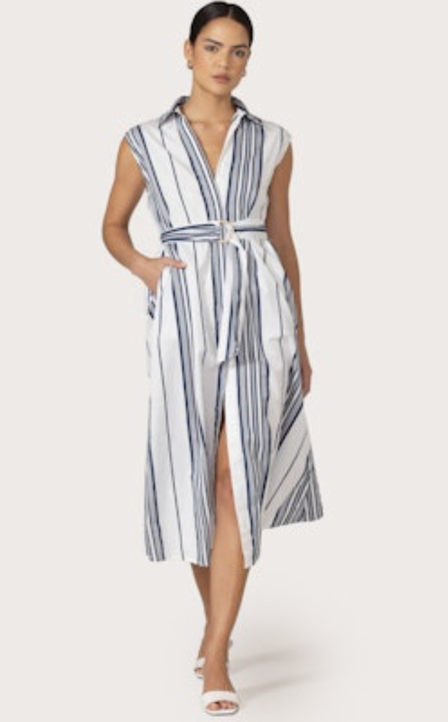 Chloe Belted Poplin Dress - Shadow Stripe