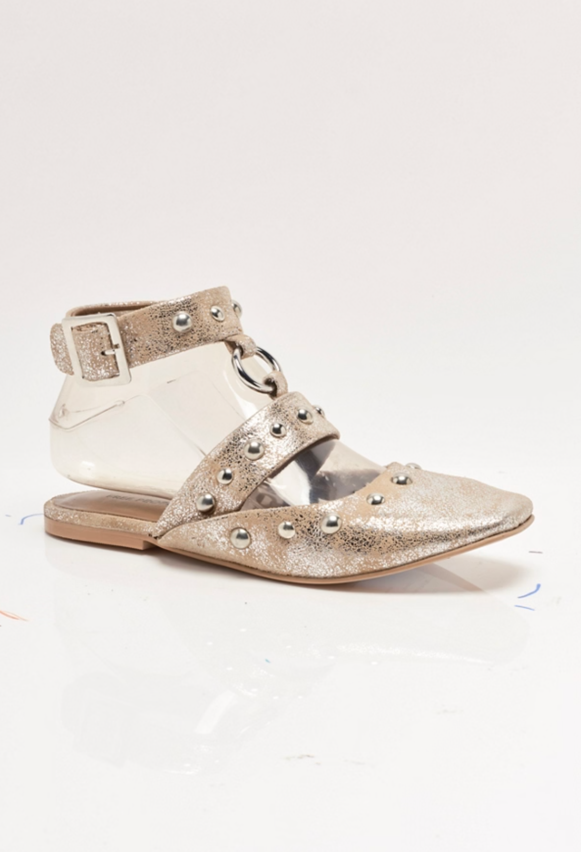 Free People Camille Mystic O-Ring Flats - Champagne Foiled Suede