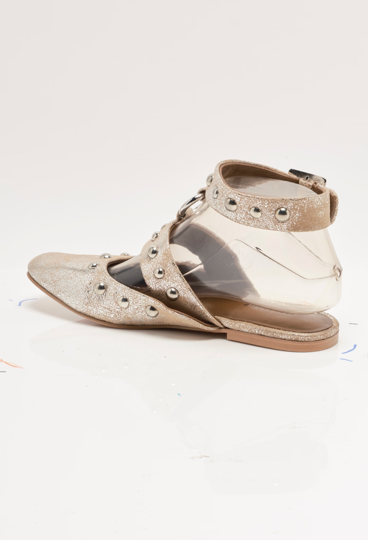 Free People Camille Mystic O-Ring Flats - Champagne Foiled Suede