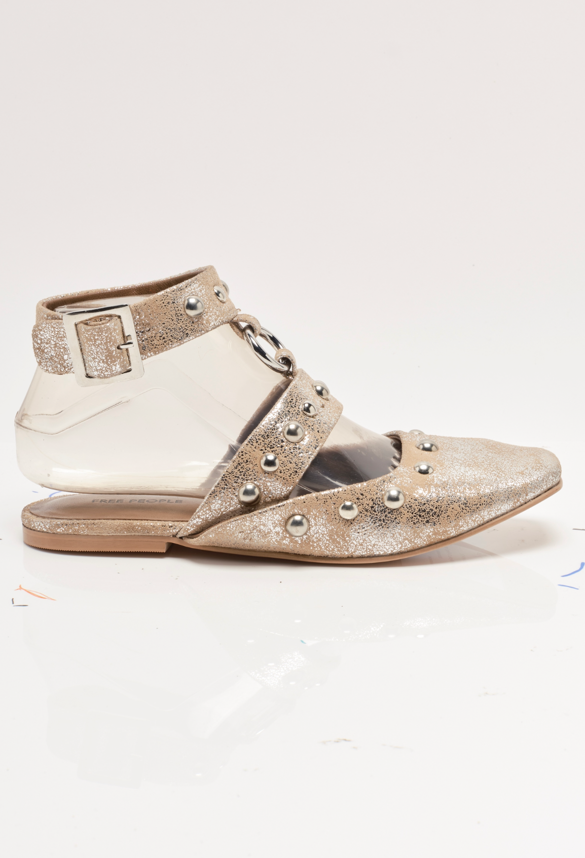 Free People Camille Mystic O-Ring Flats - Champagne Foiled Suede