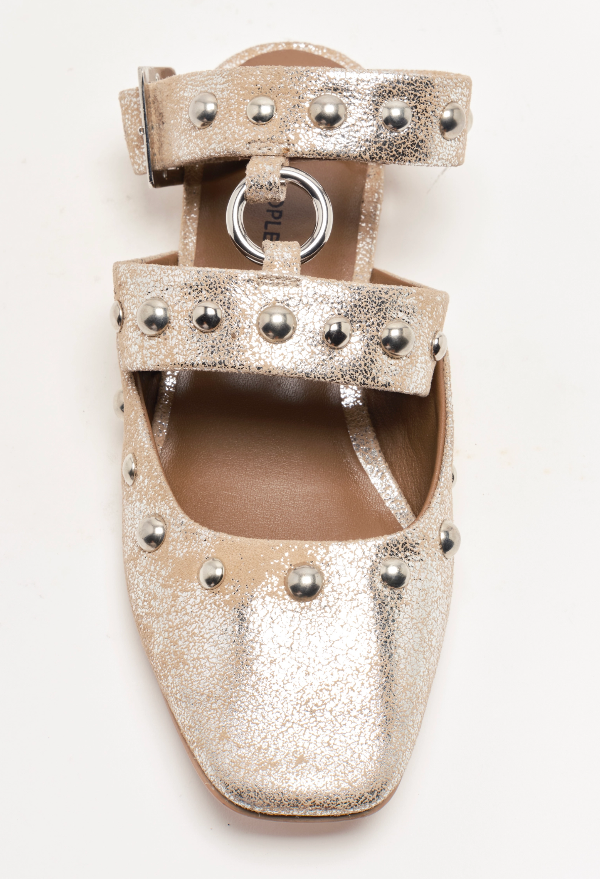 Free People Camille Mystic O-Ring Flats - Champagne Foiled Suede