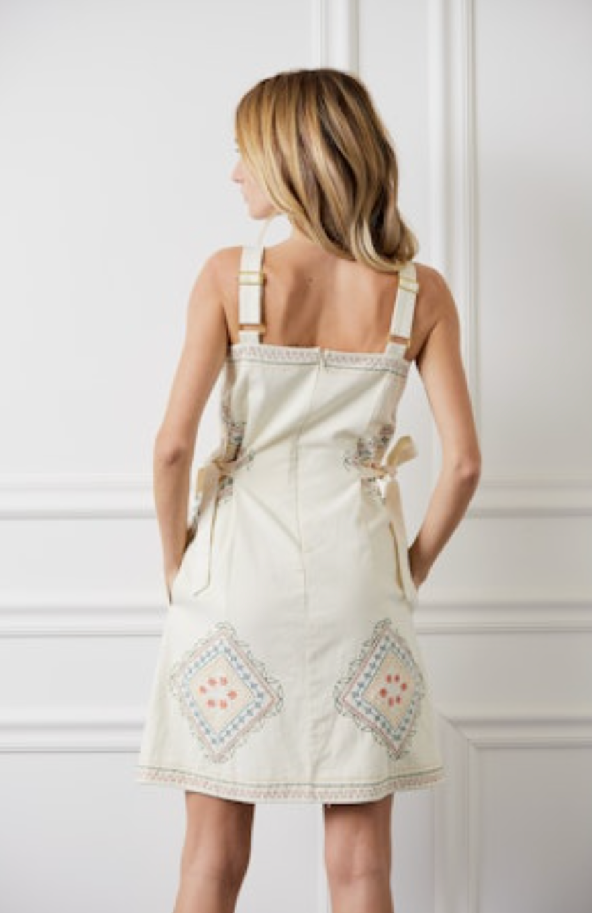 Wrenna Embroidered Strappy Mini Dress - Cream Multi