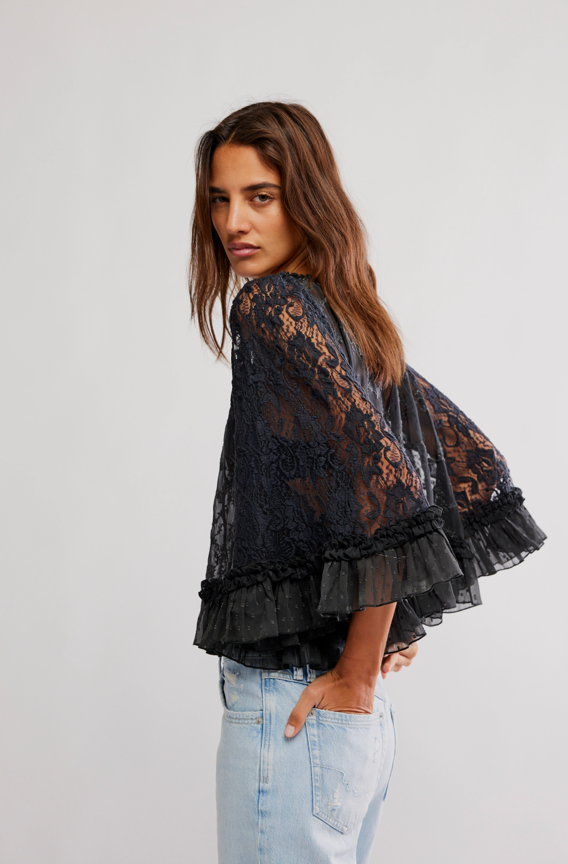 Free People Carly Cape Top - Bitumen