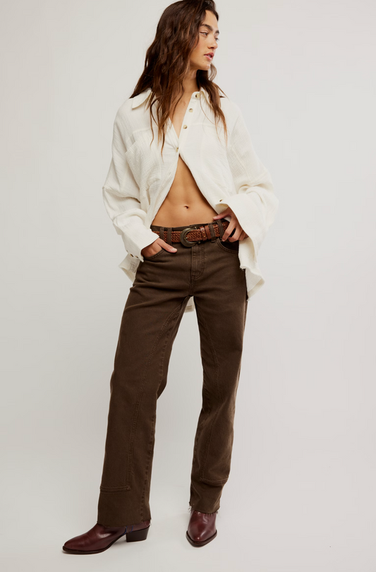 Free People Risk Taker Mid-Rise Jeans - Workwear Brown