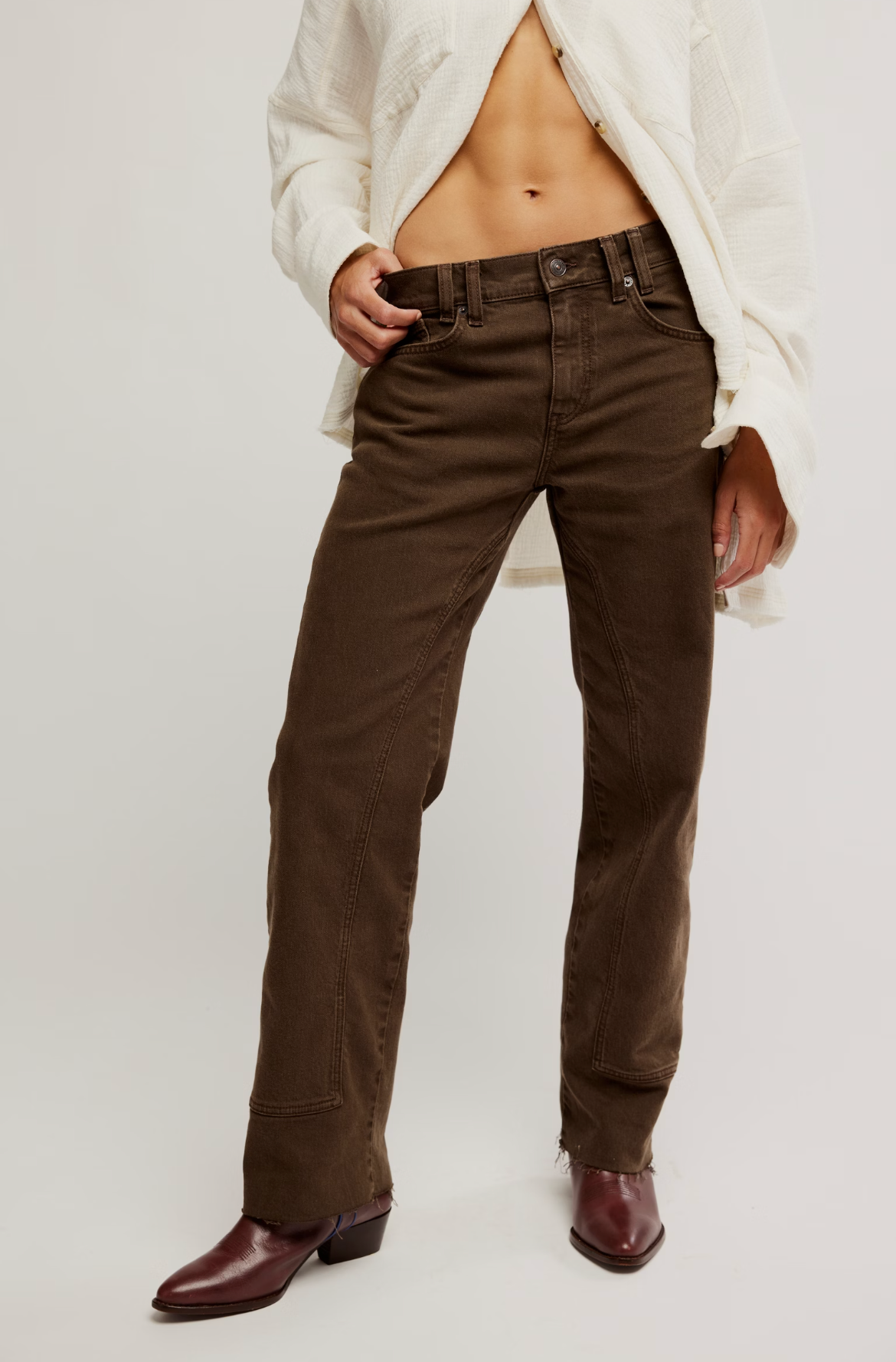 Free People Risk Taker Mid-Rise Jeans - Workwear Brown