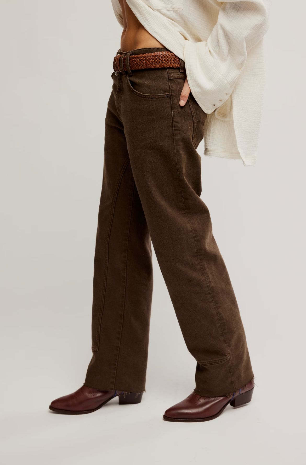 Free People Risk Taker Mid-Rise Jeans - Workwear Brown