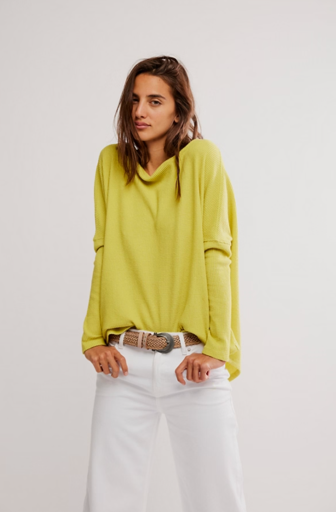 Free People Latte Blues Solid Thermal Top - Acacia