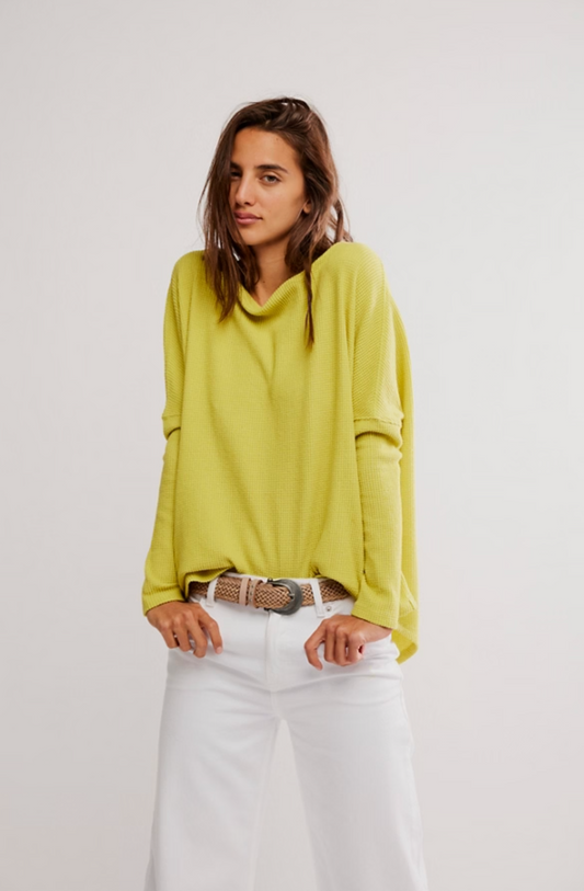 Free People Latte Blues Solid Thermal Top - Acacia