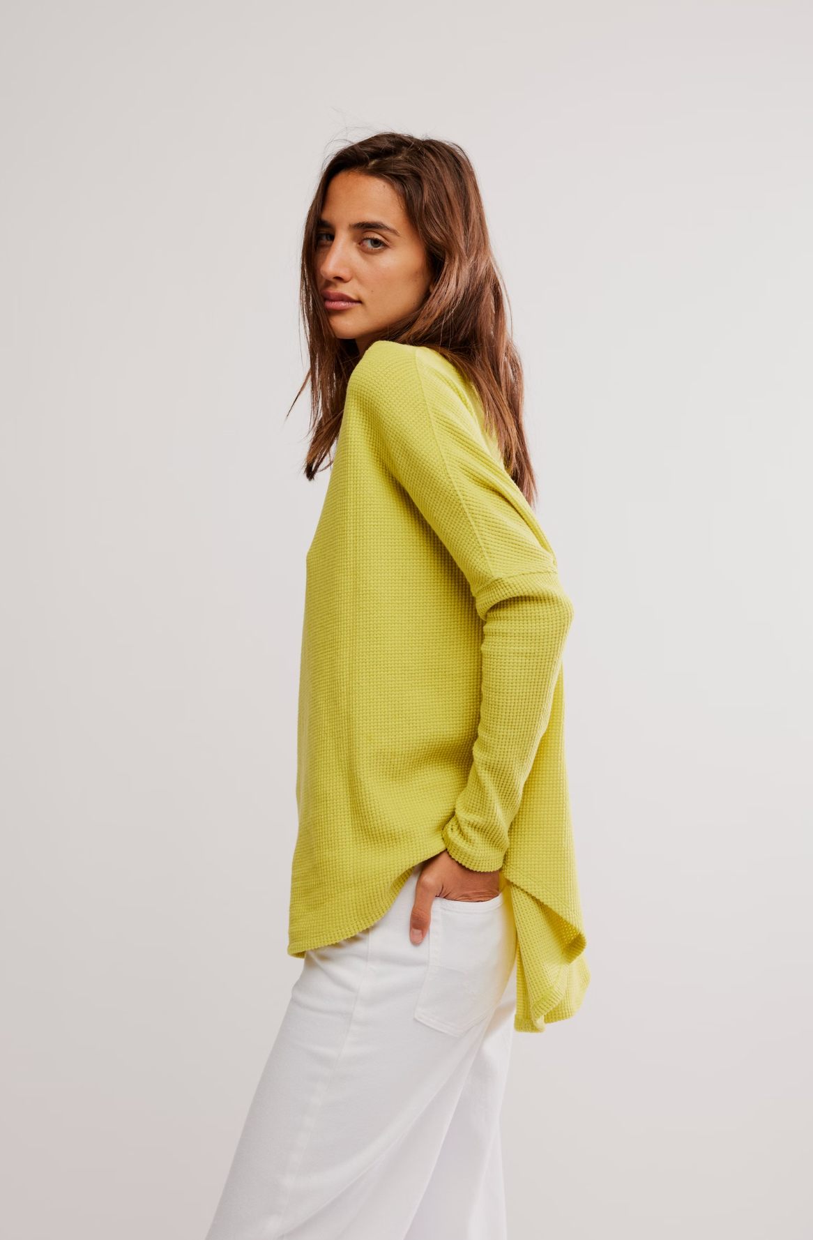 Free People Latte Blues Solid Thermal Top - Acacia