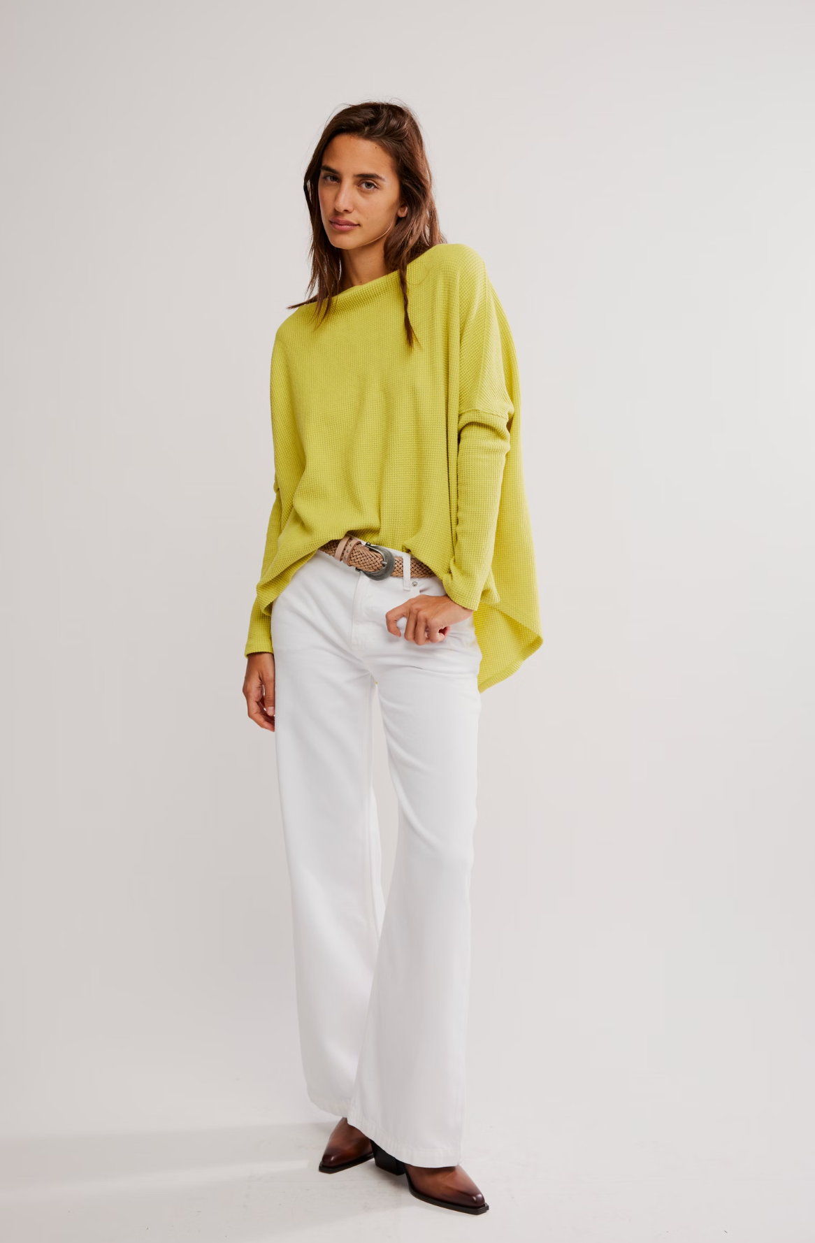 Free People Latte Blues Solid Thermal Top - Acacia