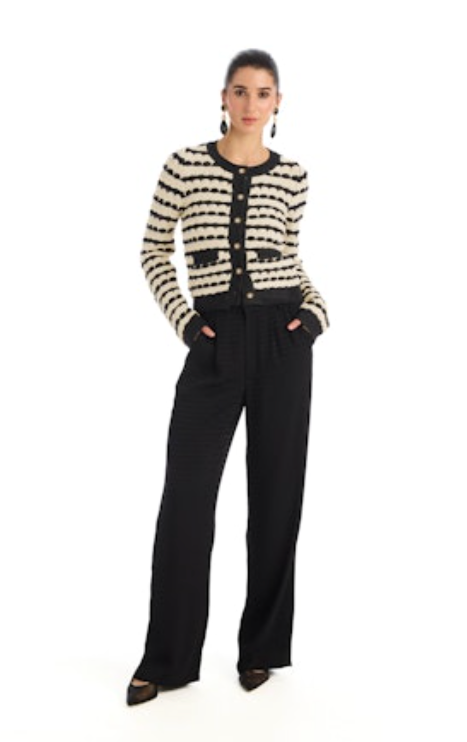 Celine Cardigan - Charcoal Stripe
