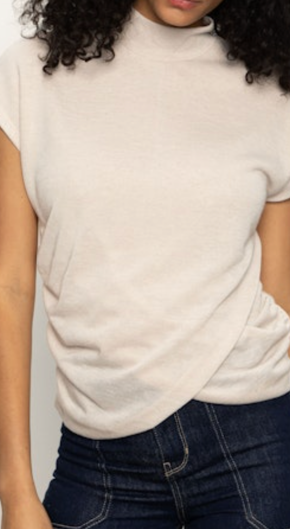 Draped Sleeveless Mockneck Top - Mother of Pearl